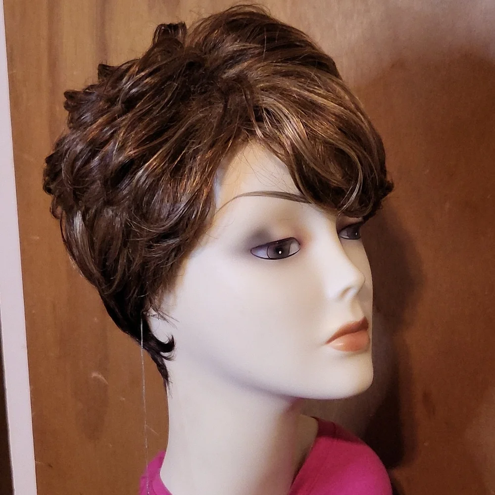 Short Brown / Blonde Curly Wig - Picture 3 of 7